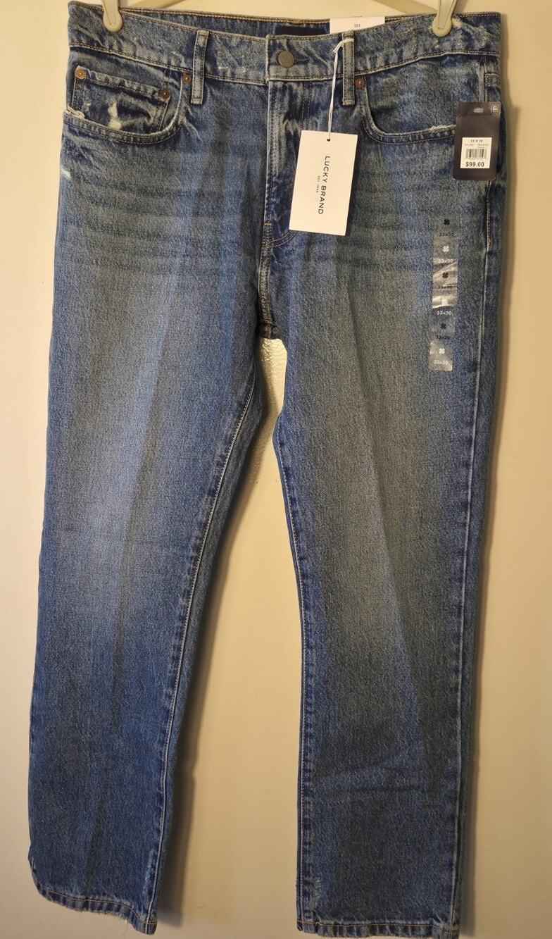 New LUCKY BRAND Men's Mid Wash 223 Straight Leg Jeans Sz 33 x 30 Distressed